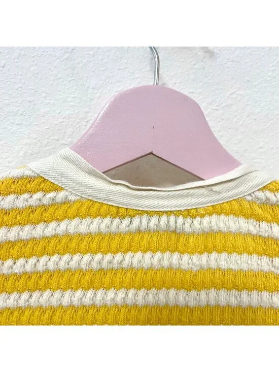 MNG Yellow Stripe Knit Button Front Midi Dress Size 14 - Picture 6 of 8